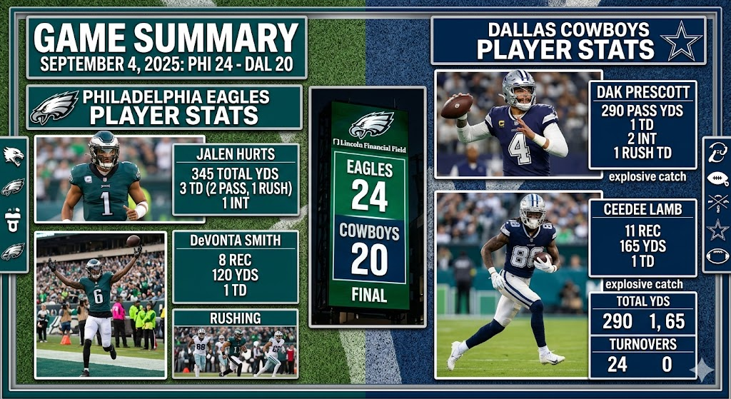 Dallas Cowboys vs Philadelphia Eagles Match Player Stats